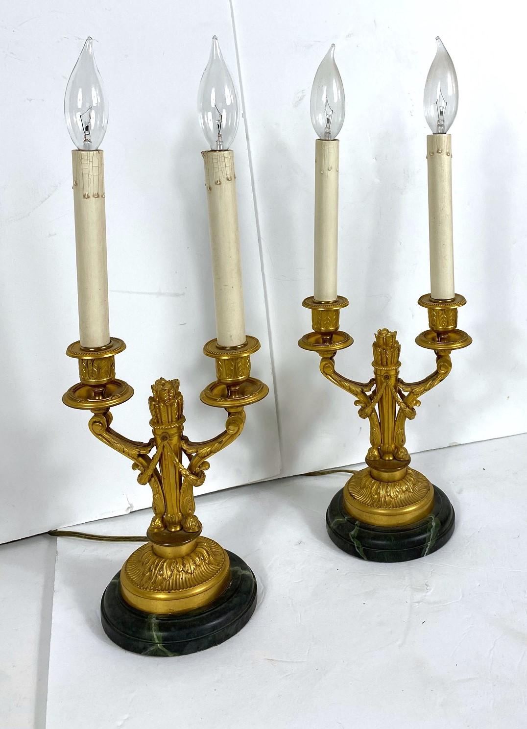 Late 19th Century Gilt Bronze  Bouillotte Lamps Set of 2 For Sale 1