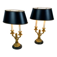 Late 19th Century Gilt Bronze  Bouillotte Lamps Set of 2