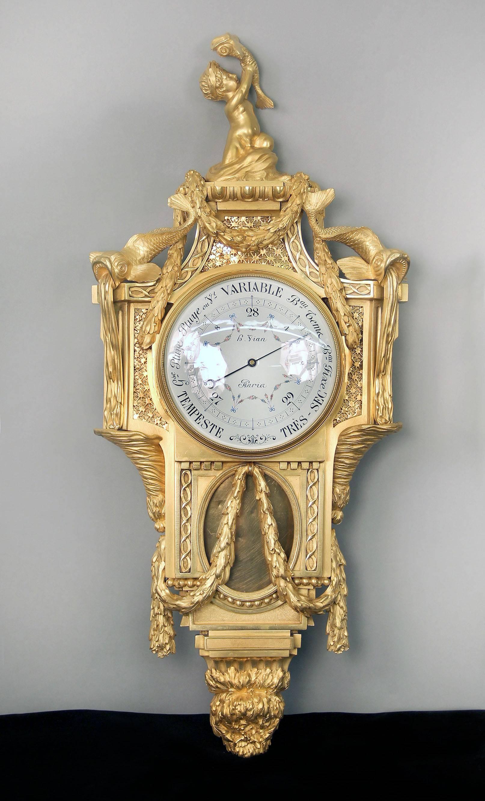 Belle Époque Horloge de Cartel en bronze doré de la fin du 19e siècle et baromètre d'accompagnement par Henry Vian en vente