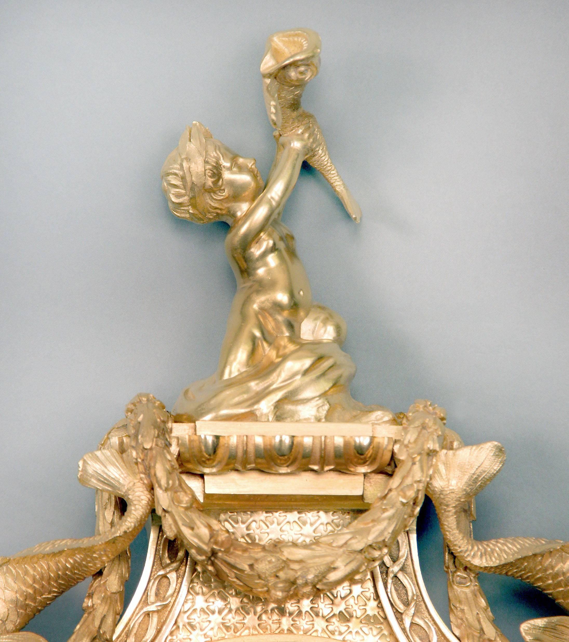 Français Horloge de Cartel en bronze doré de la fin du 19e siècle et baromètre d'accompagnement par Henry Vian en vente