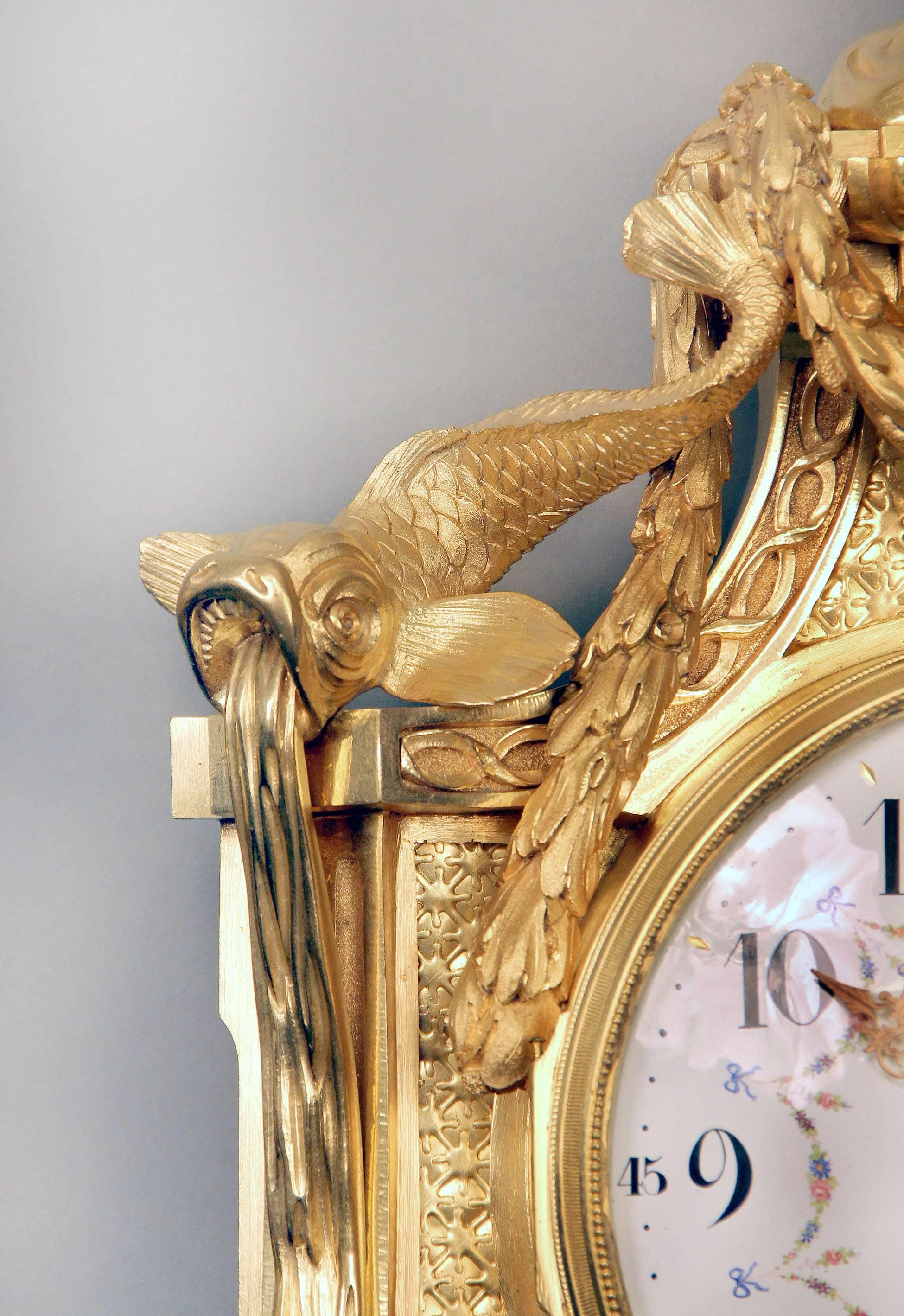 Doré Horloge de Cartel en bronze doré de la fin du 19e siècle et baromètre d'accompagnement par Henry Vian en vente