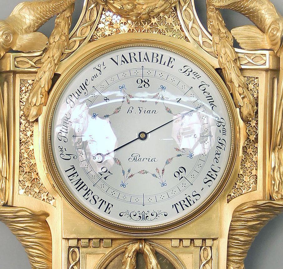 Late 19th Century Gilt Bronze Cartel Clock and Companion Barometer by Henry Vian In Good Condition For Sale In Long Island City, NY