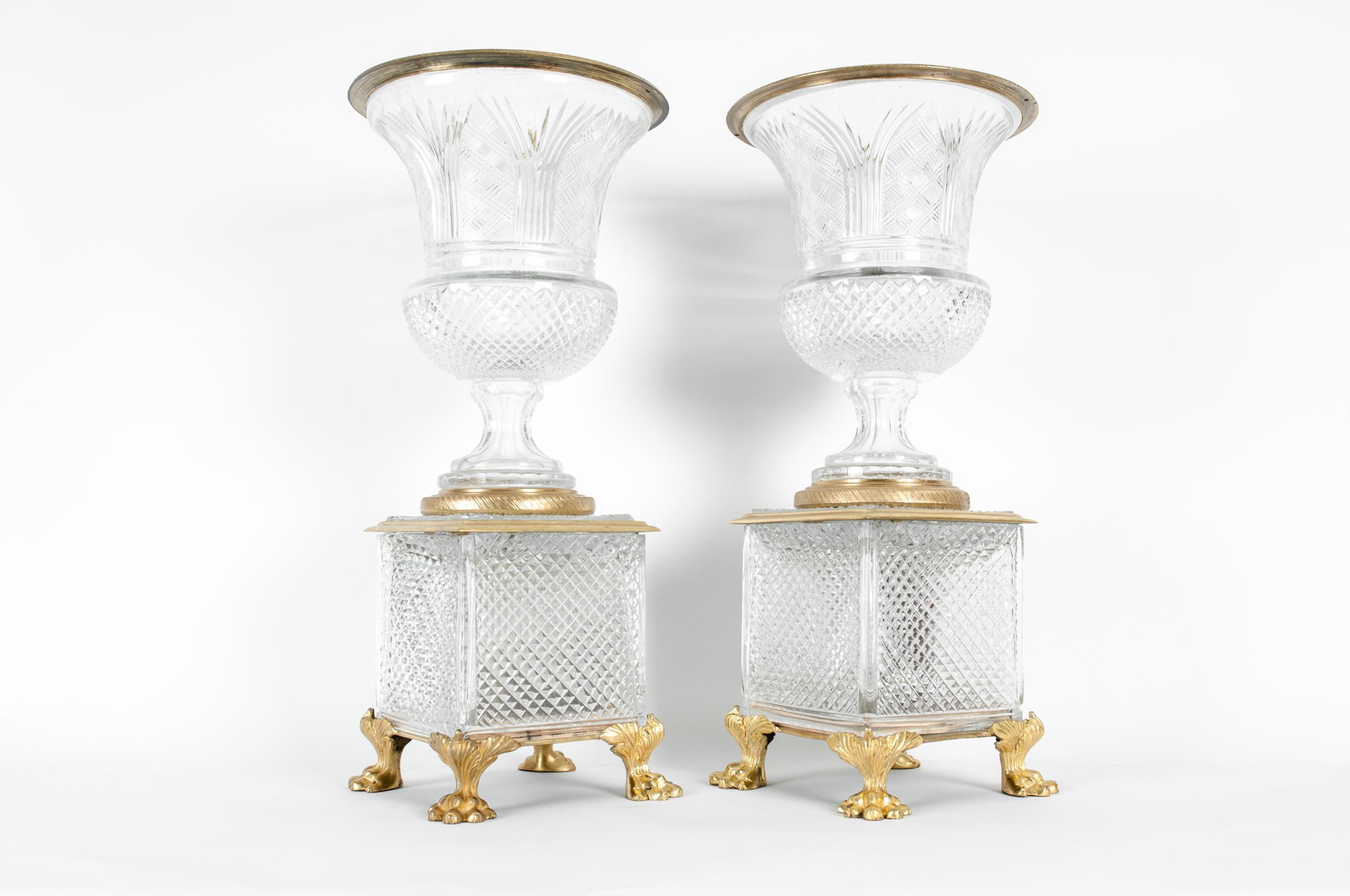 Late 19th Century Gilt Bronze / Cut Glass Vases / Centerpieces 2
