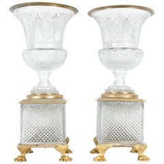 Vases / centres de table bronze doré de la fin du XIXe siècle / verre taillé