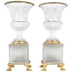 Late 19th Century Gilt Bronze / Cut Glass Vases / Centerpieces