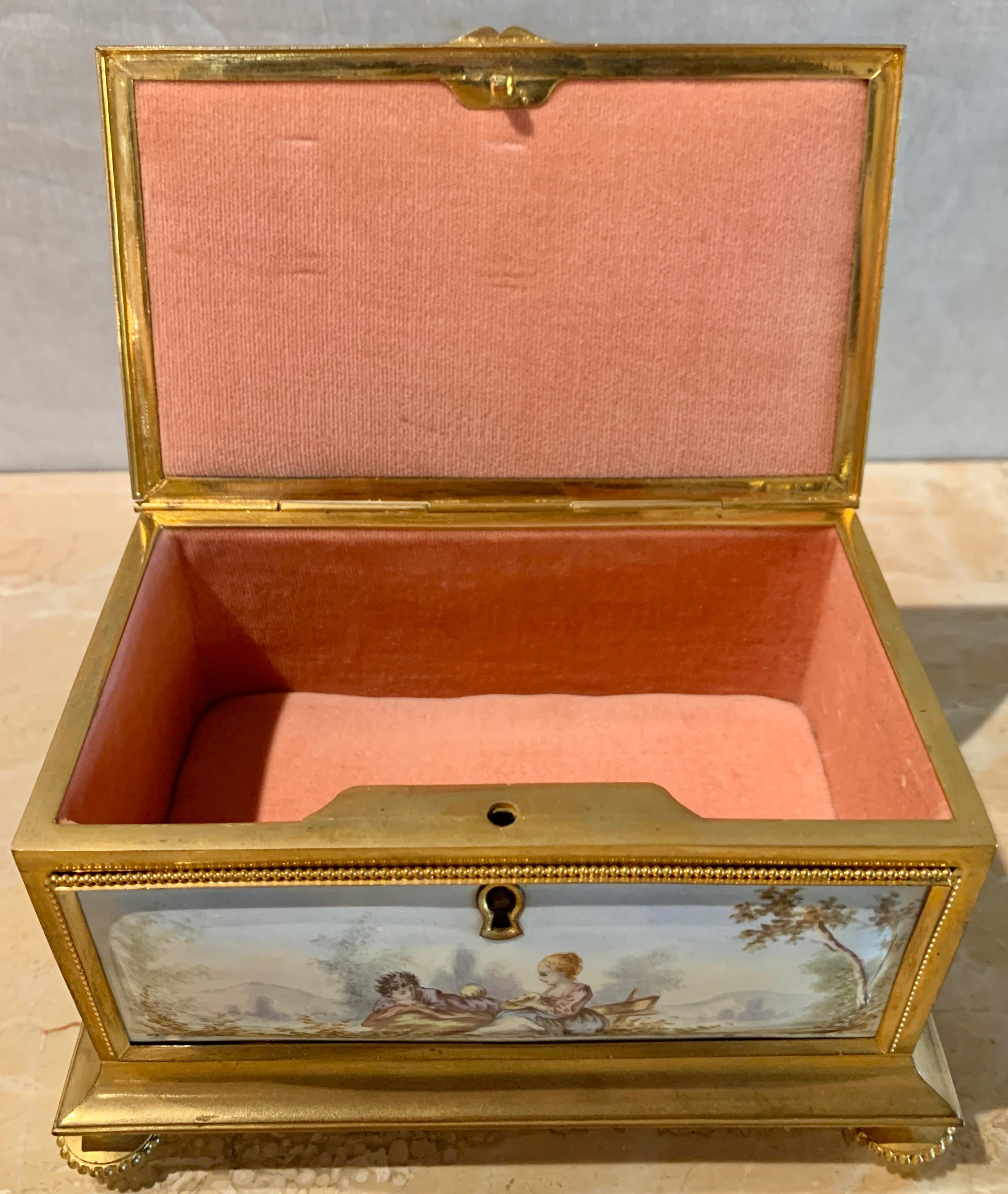 Late 19th Century Gilt Bronze Enameled Jewelry Casket Box Sevres Style 9