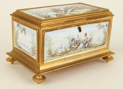 Late 19th Century Gilt Bronze Enameled Jewelry Casket Box Sevres Style