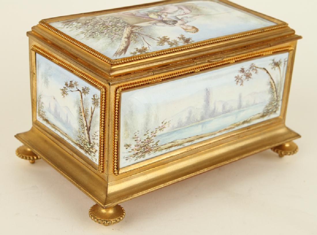 Belle Époque Late 19th Century Gilt Bronze Enameled Jewelry Casket Box Sevres Style