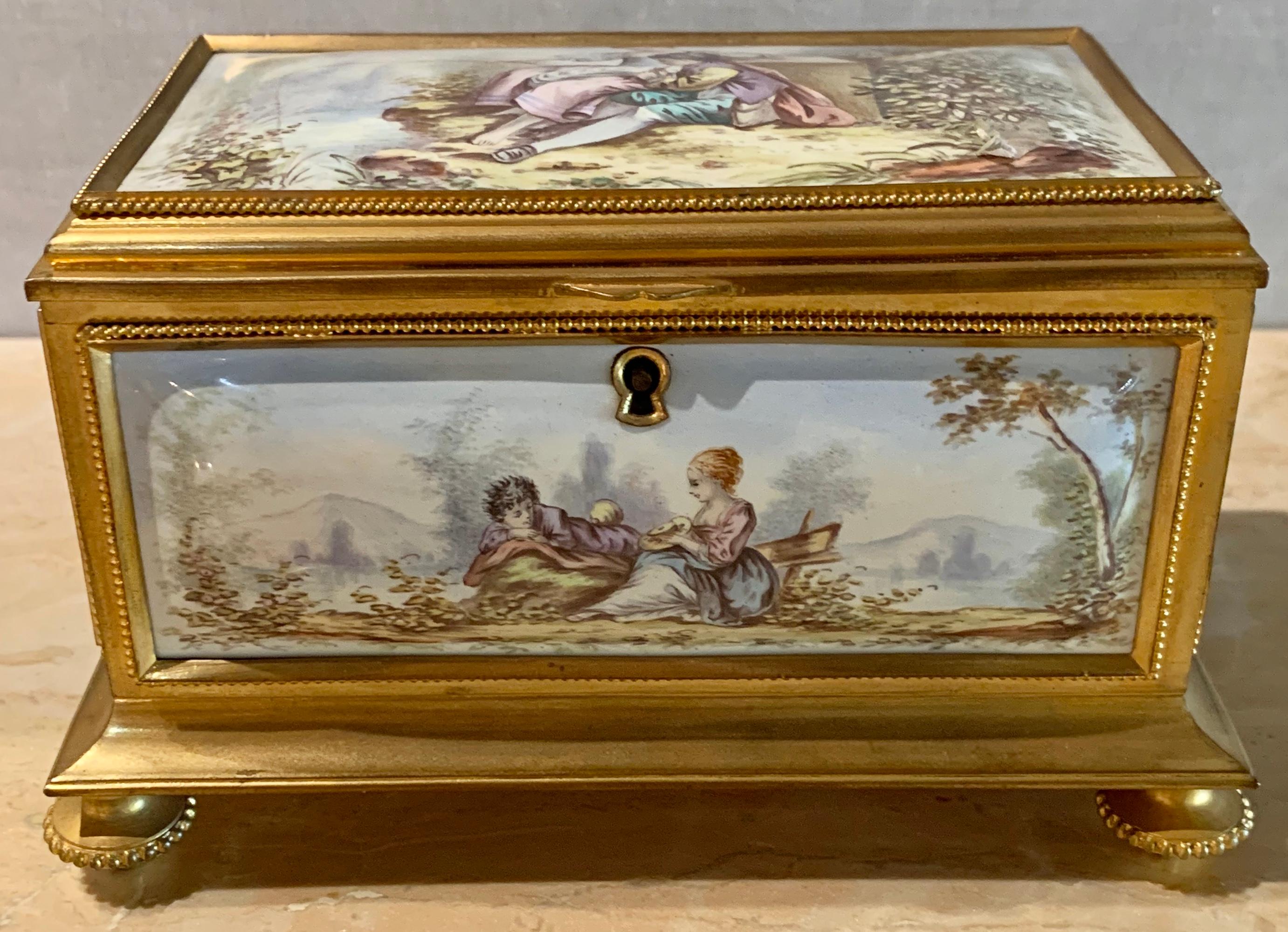 Late 19th Century Gilt Bronze Enameled Jewelry Casket Box Sevres Style In Good Condition In Manhasset, NY