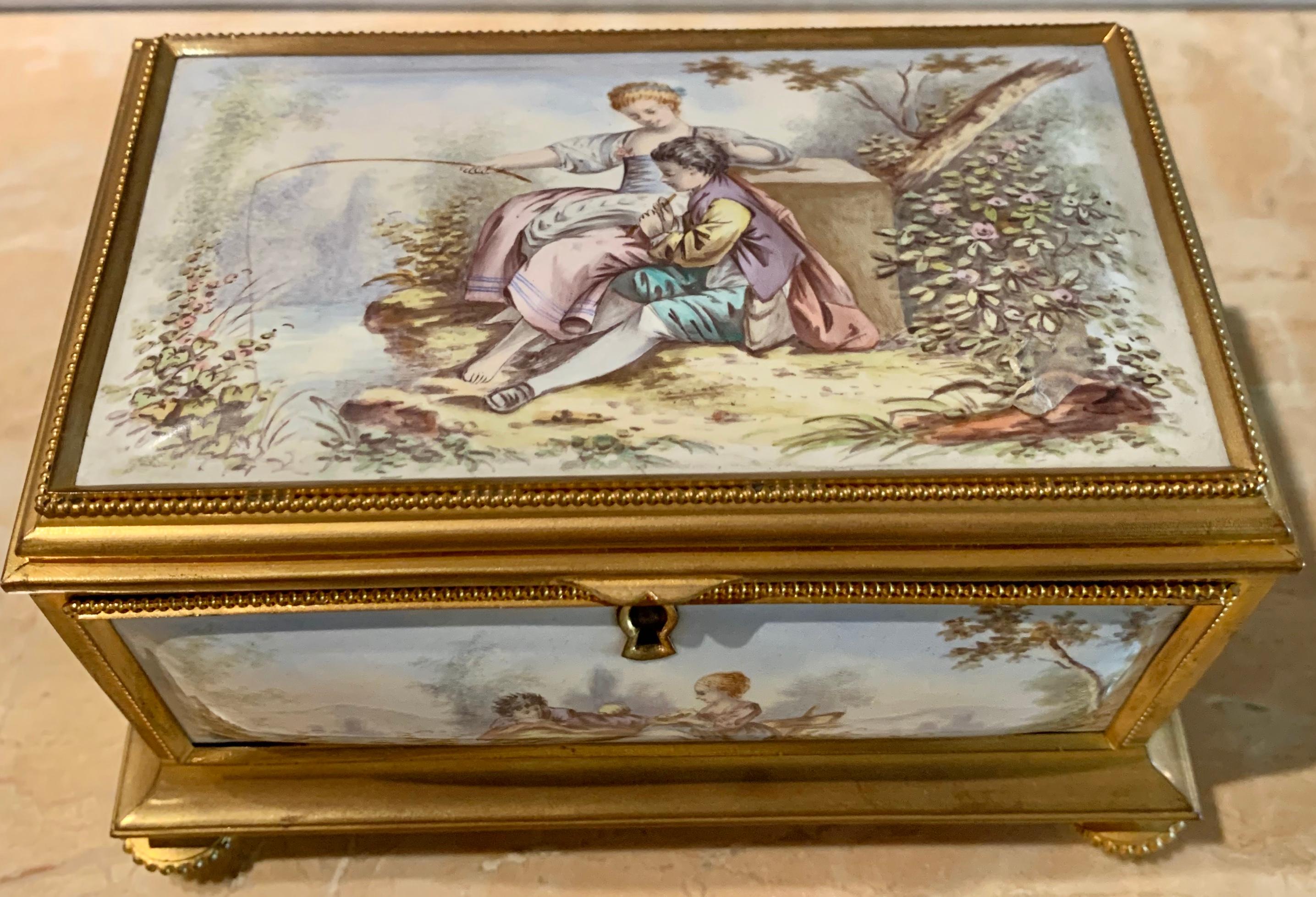 Late 19th Century Gilt Bronze Enameled Jewelry Casket Box Sevres Style 2