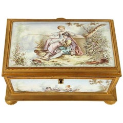 Late 19th Century Gilt Bronze Enameled Jewelry Casket Box Sevres Style
