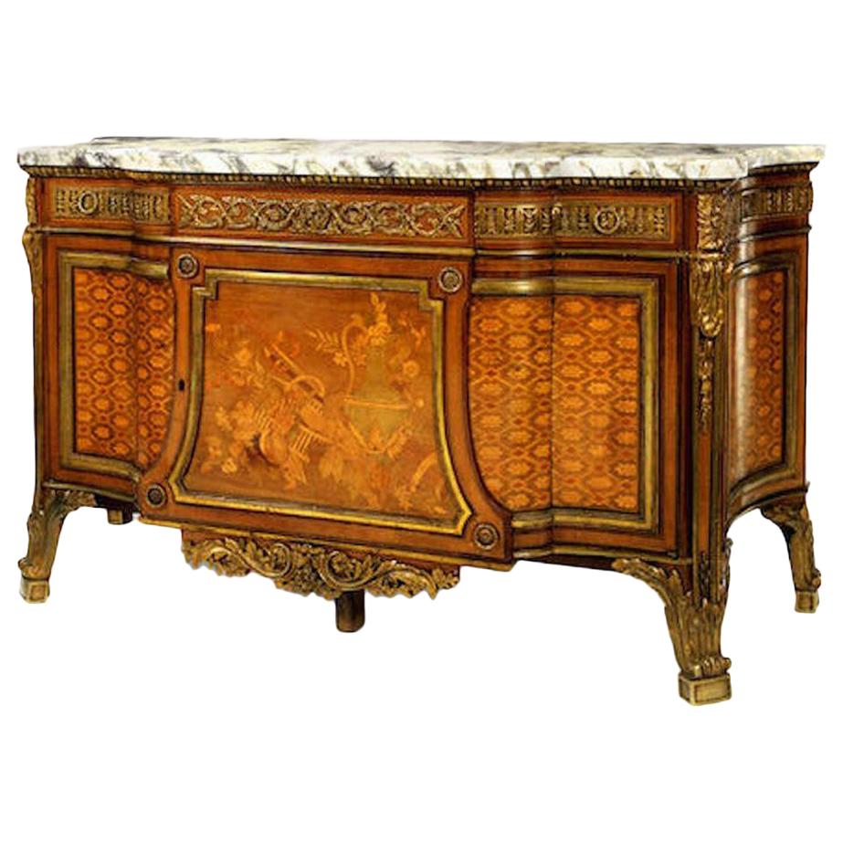 Late 19th Century Gilt Bronze Marquetry Parquetry Commode after J H Riesner