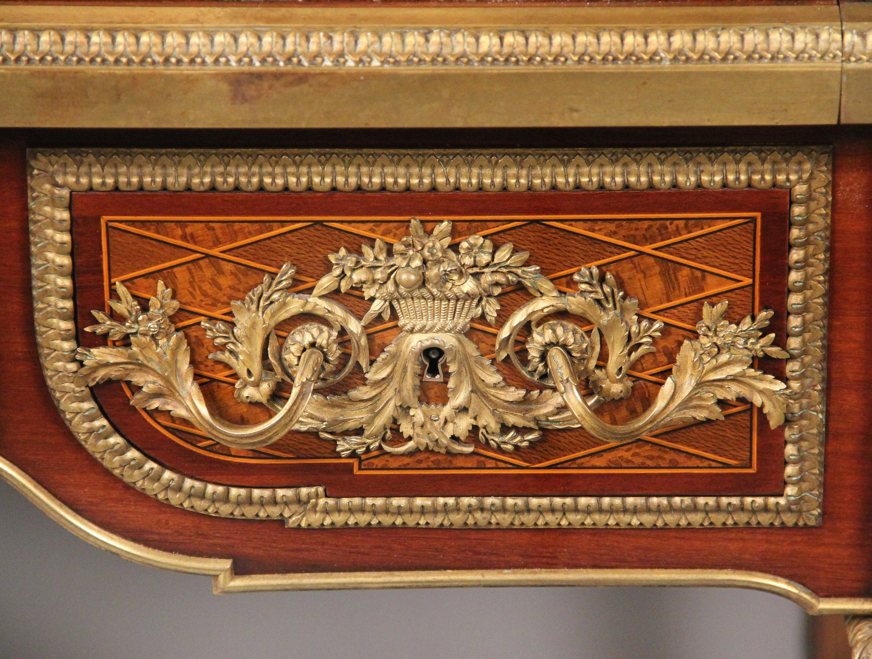 Belle Époque Late 19th Century Gilt Bronze Mounted Bureau a Cylindre by François Linke