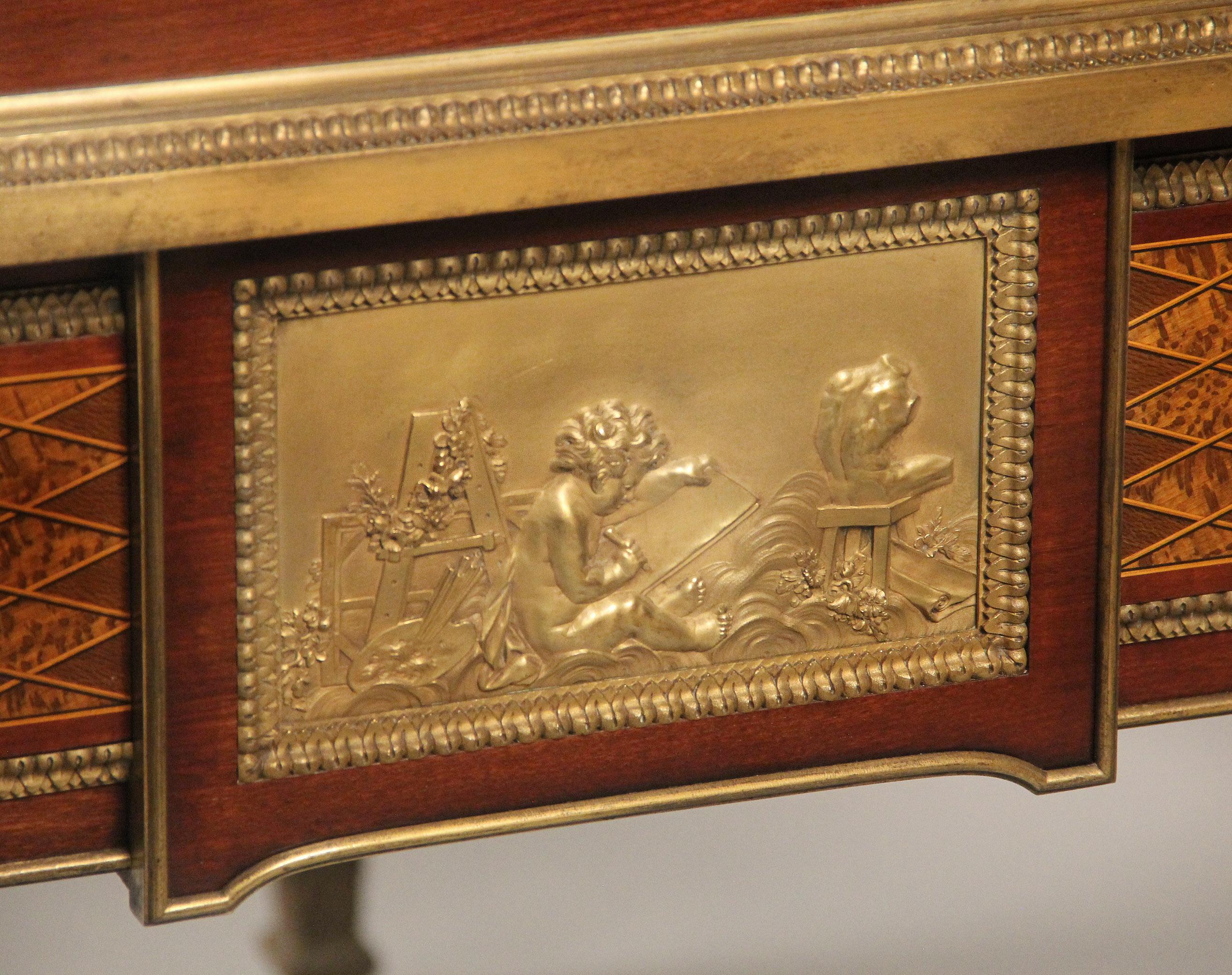 Leather Late 19th Century Gilt Bronze Mounted Bureau a Cylindre by François Linke