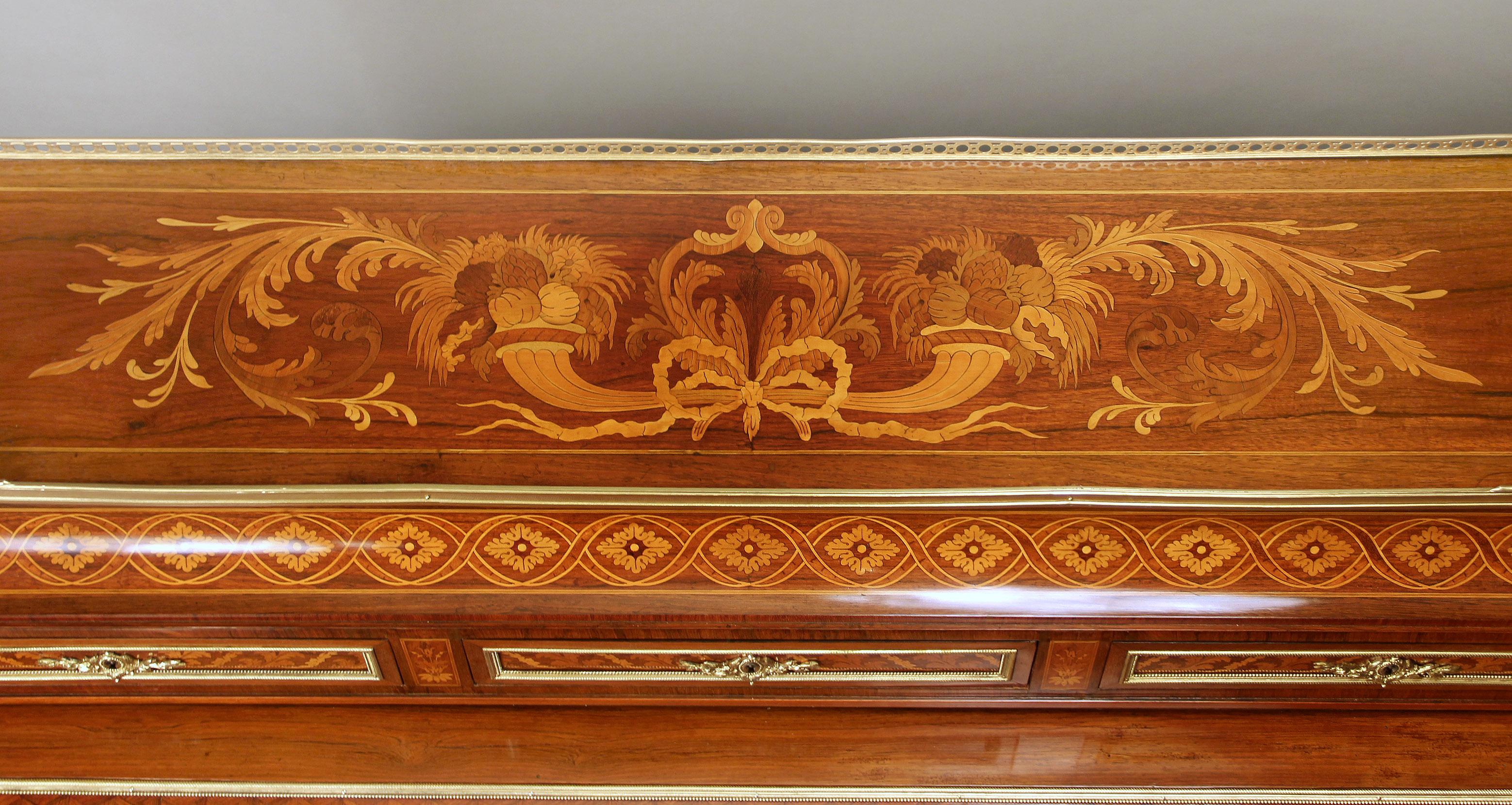 French Late 19th Century Gilt Bronze Mounted Inlaid Marquetry Bureau a Cylindre For Sale