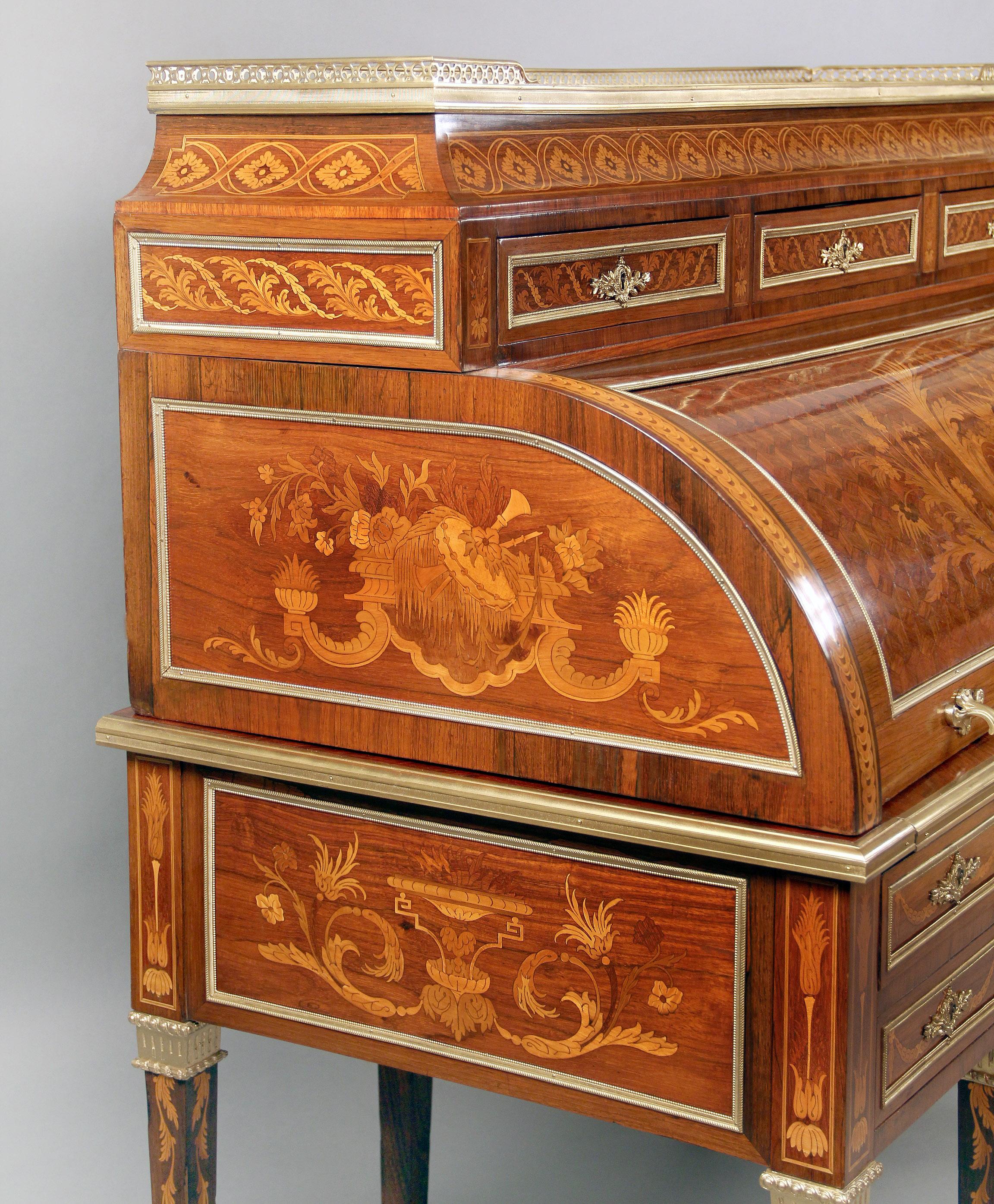 Late 19th Century Gilt Bronze Mounted Inlaid Marquetry Bureau a Cylindre For Sale 1