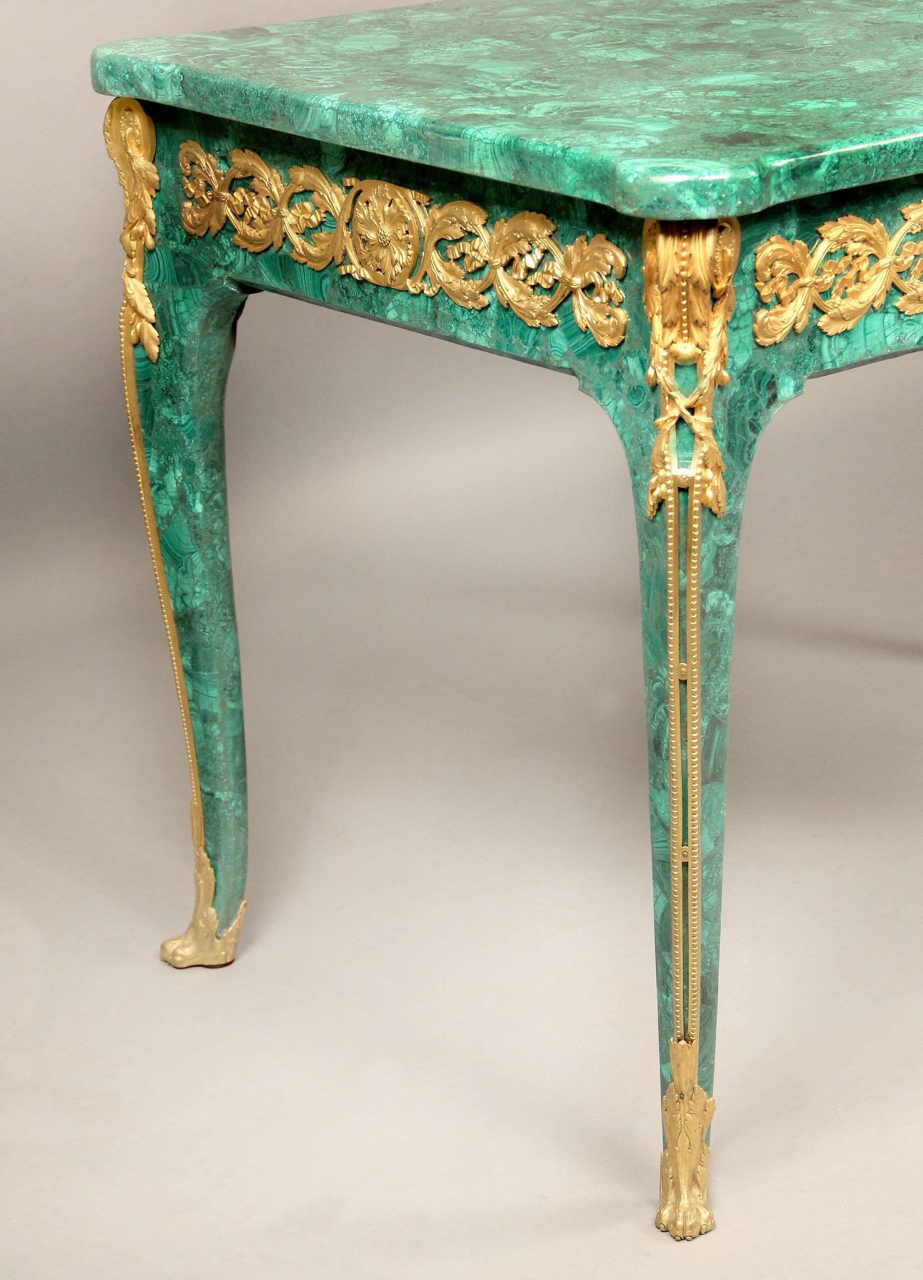 Belle Époque Late 19th Century Gilt Bronze Mounted Louis XV Style Malachite Center Table