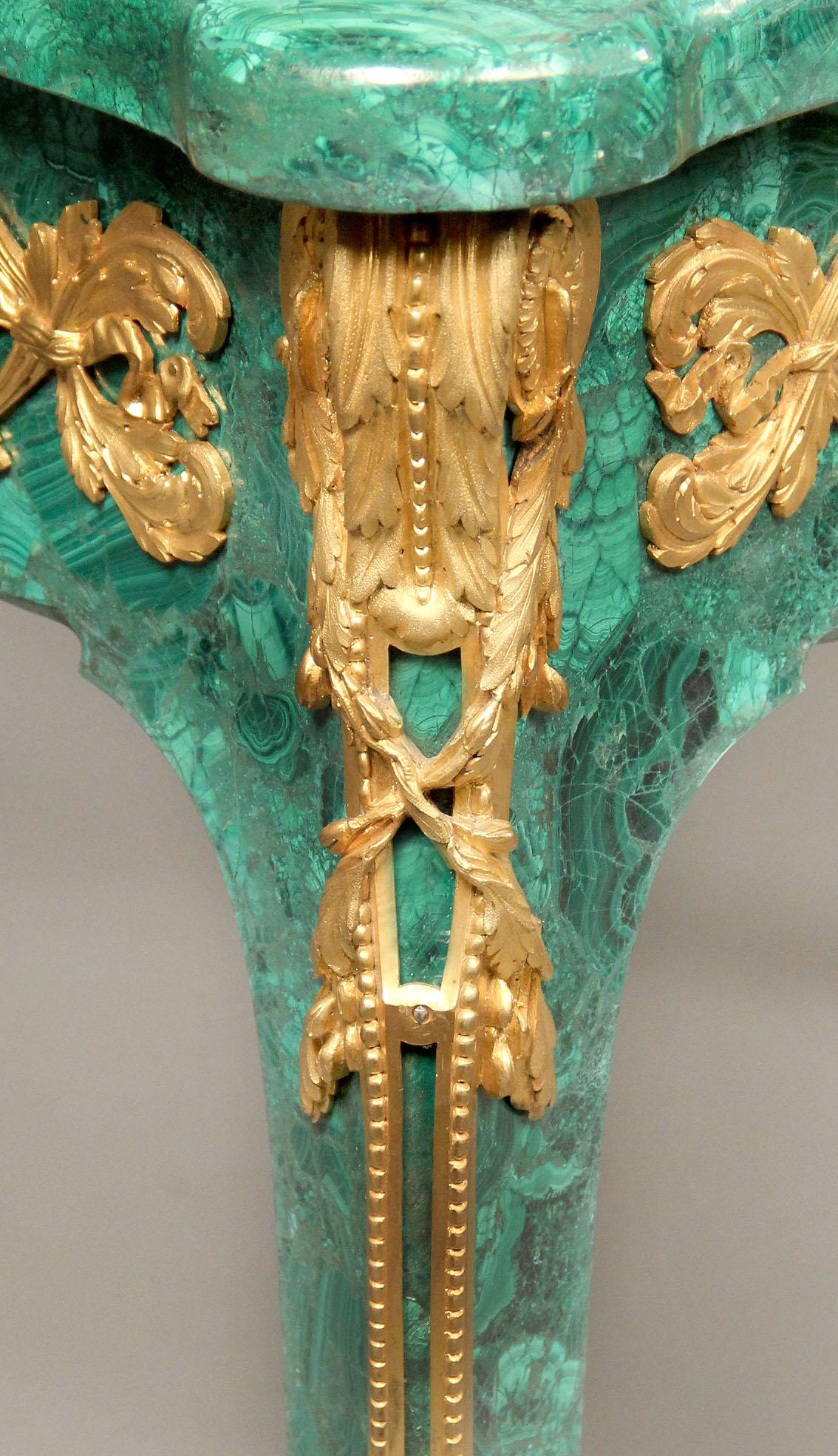 French Late 19th Century Gilt Bronze Mounted Louis XV Style Malachite Center Table