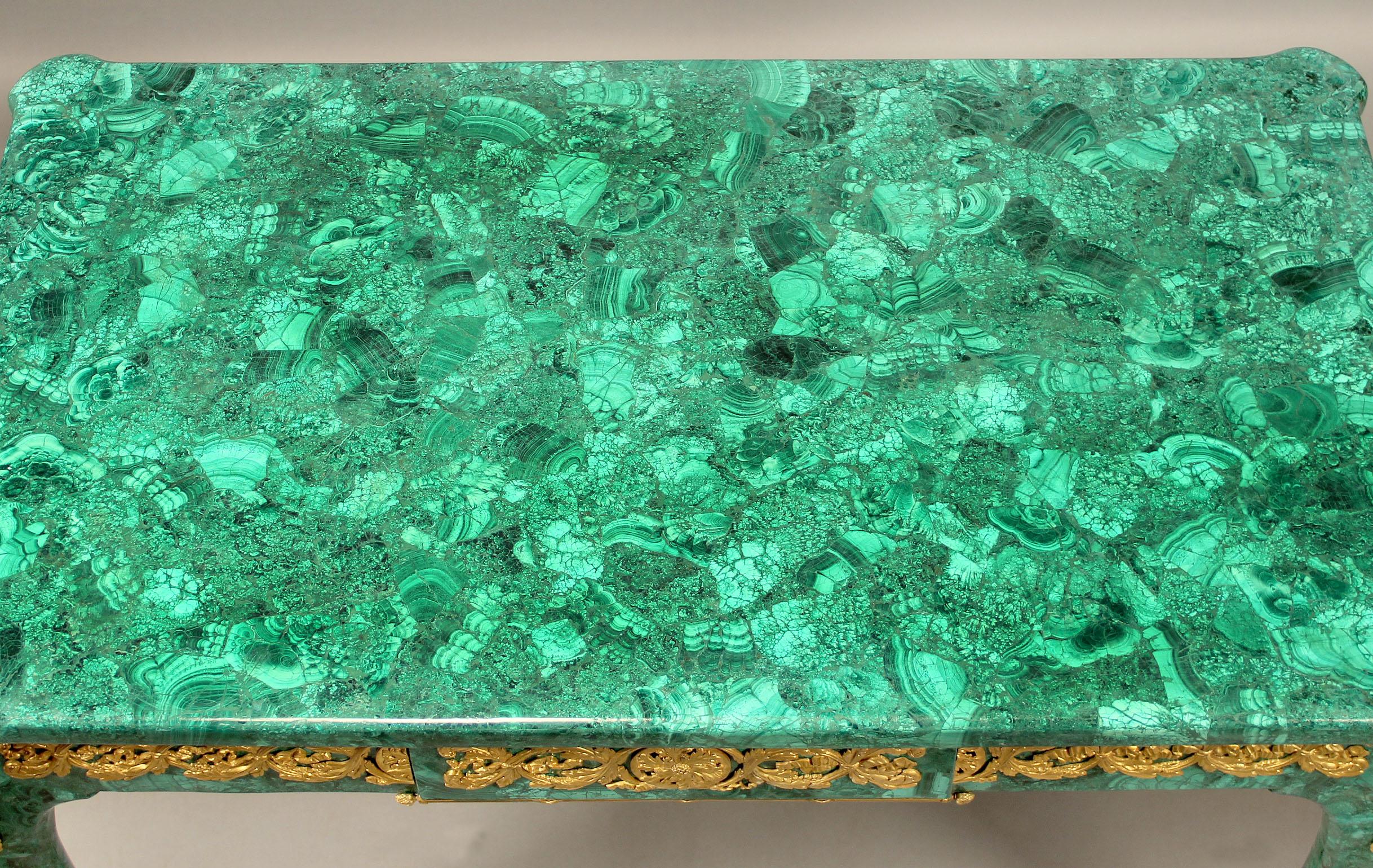 Late 19th Century Gilt Bronze Mounted Louis XV Style Malachite Center Table In Good Condition In New York, NY
