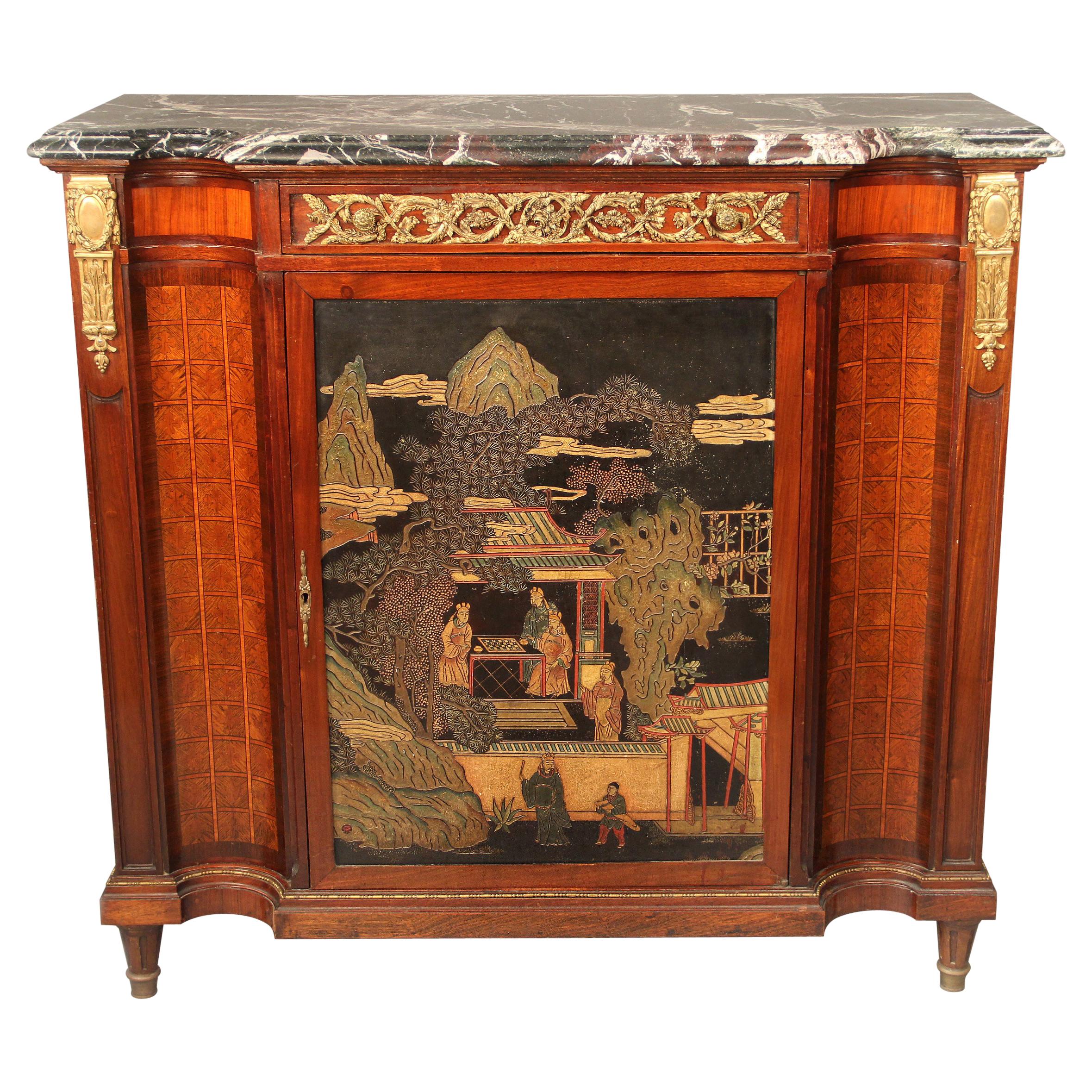 Late 19th Century Gilt Bronze Mounted Louis XVI Style Chinoiserie Cabinet