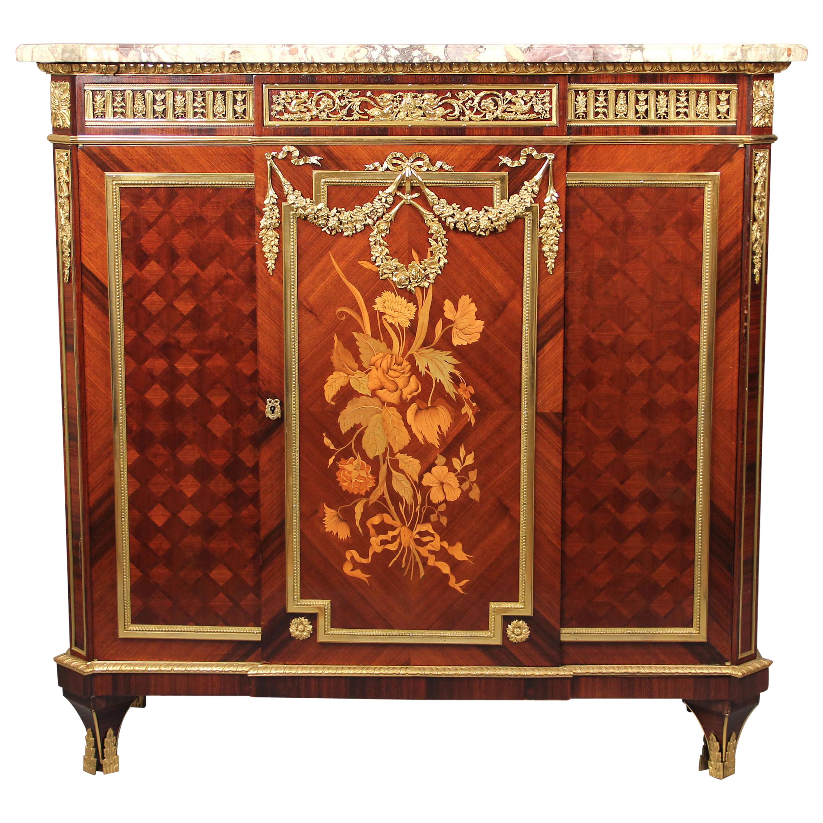 Late 19th Century Gilt Bronze Mounted Marquetry and Parquetry Cabinet by Millet