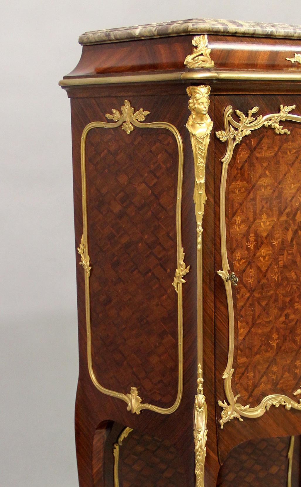 French Late 19th Century Gilt Bronze Mounted Marquetry Cabinet by François Linke