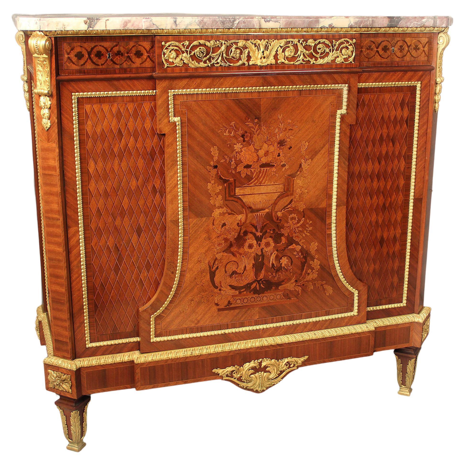Late 19th Century Gilt Bronze Mounted Marquetry Cabinet by Maison Forest Paris