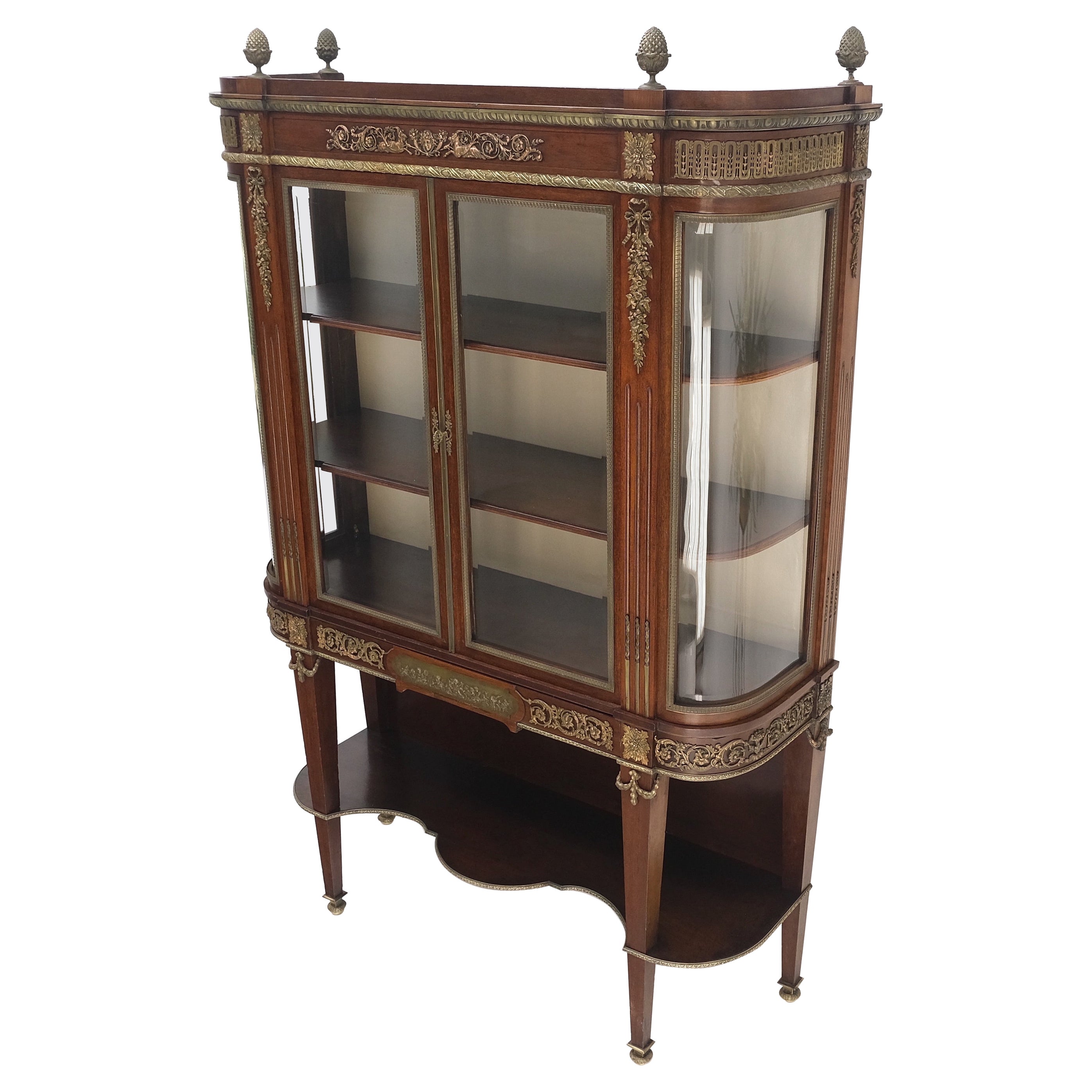 Late 19th century Gilt Bronze Mounted Ormolu Vitrine Cubboard Curved Glass.