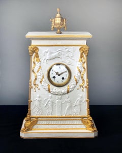Late 19th Century Gilt Bronze Mounted Parcel-Gilt and Biscuit Porcelain Clock
