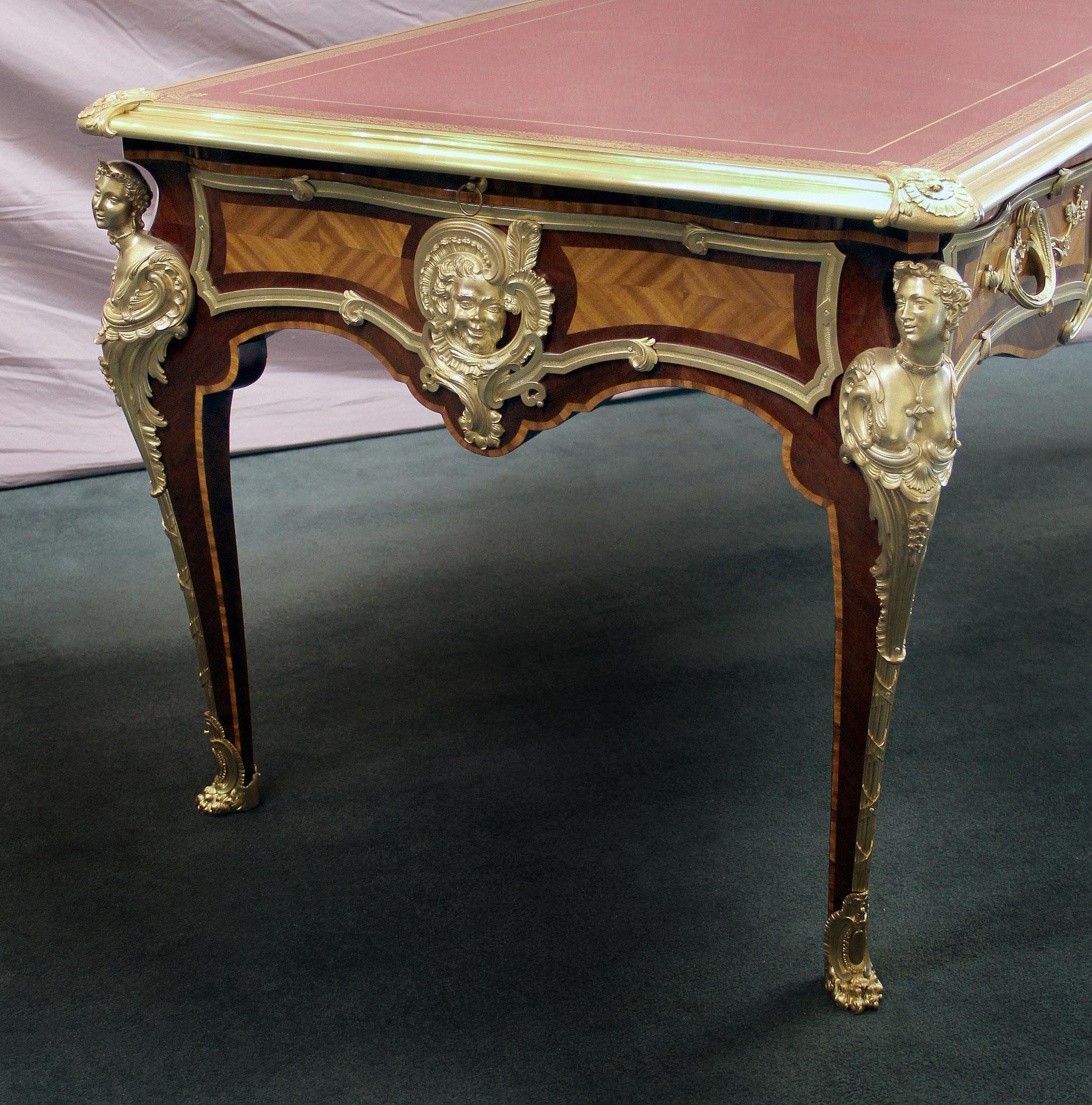French Late 19th Century Gilt Bronze Mounted Parquetry Bureau Plat After Cressent For Sale