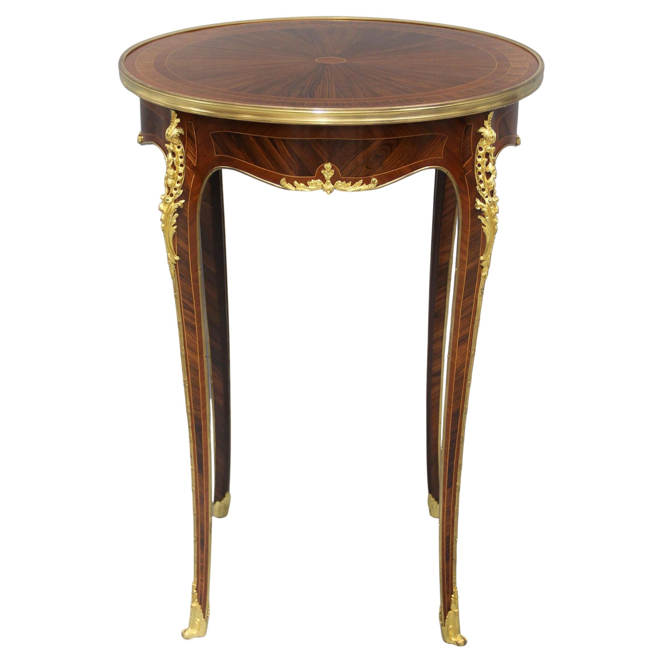 Tavolo da lampada in parquet con montatura in bronzo dorato della fine del XIX secolo, venduto da Boudet in vendita