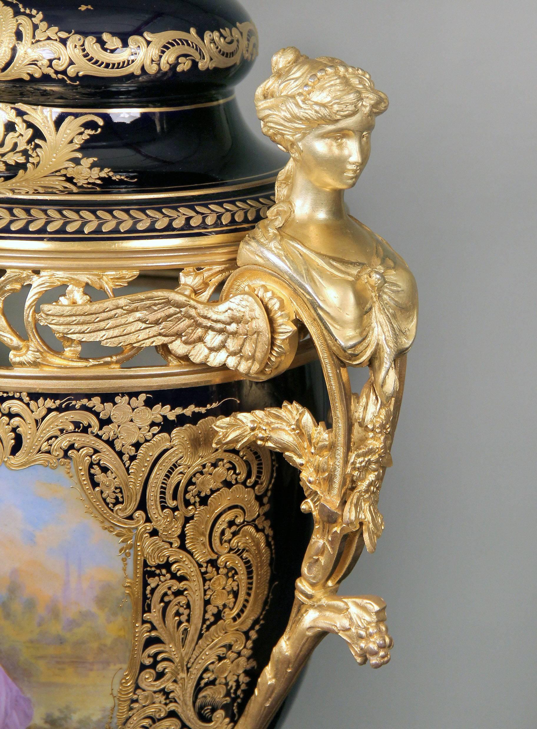 Late 19th Century Gilt Bronze Mounted Sèvres Style Porcelain Garniture For Sale 3