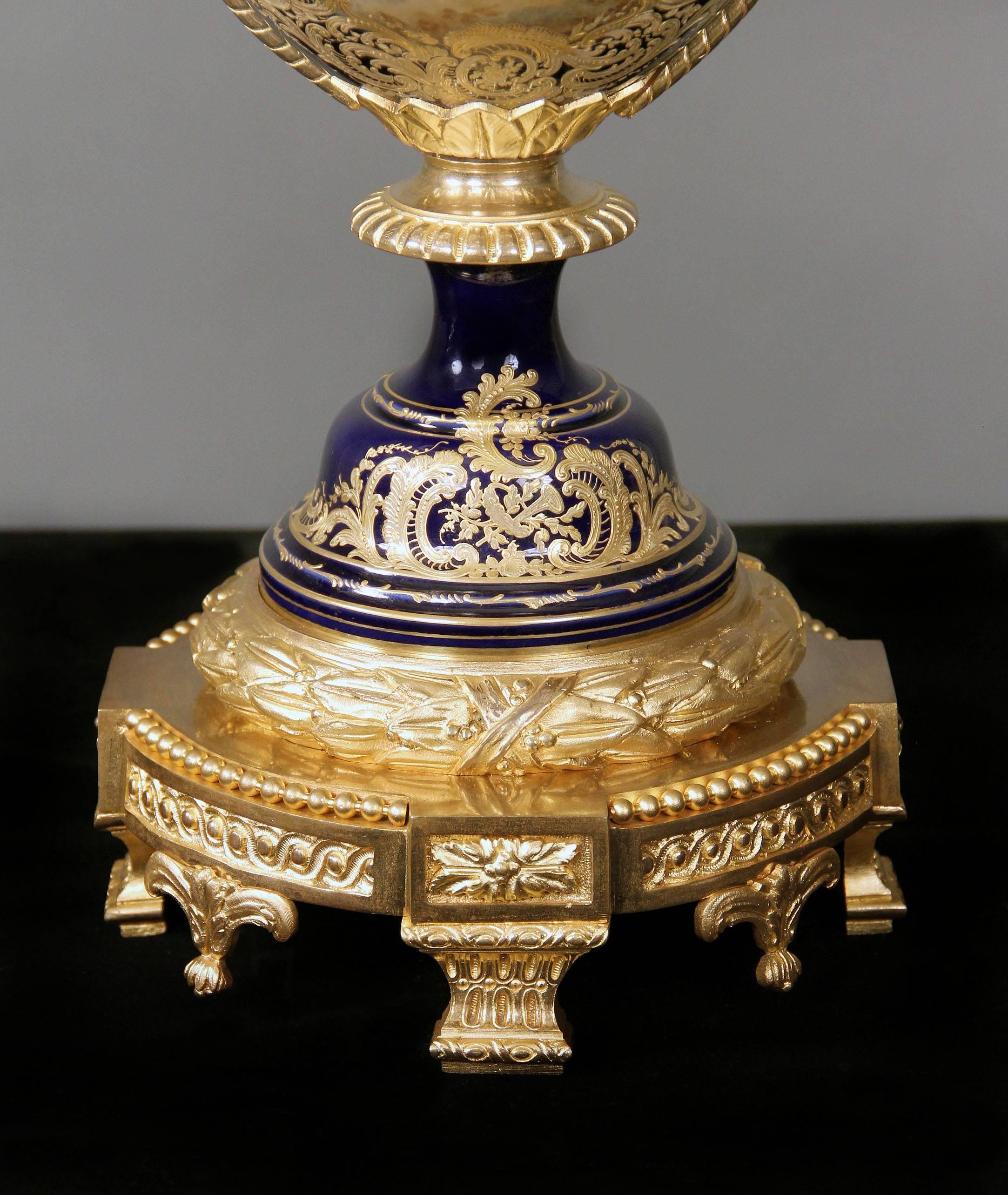 Late 19th Century Gilt Bronze Mounted Sèvres Style Porcelain Garniture For Sale 4