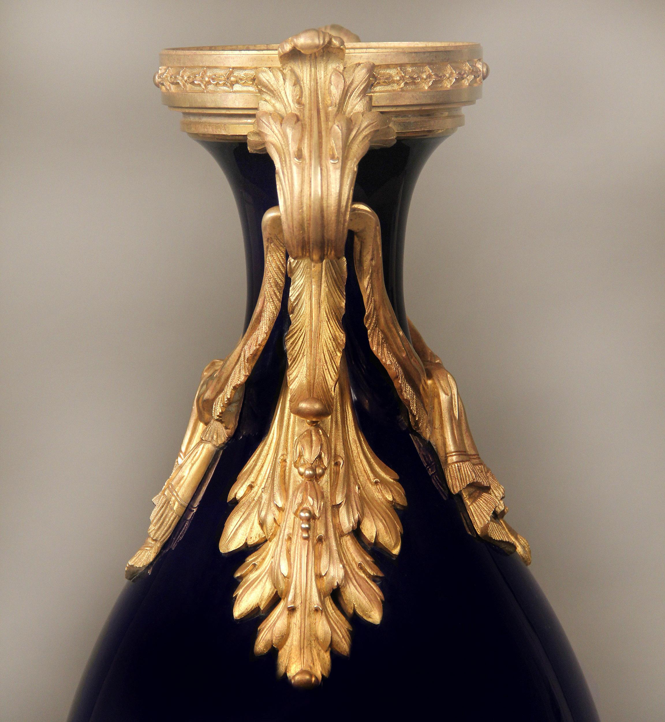 Belle Époque Late 19th Century Gilt Bronze Mounted Sèvres Style Porcelain Vase