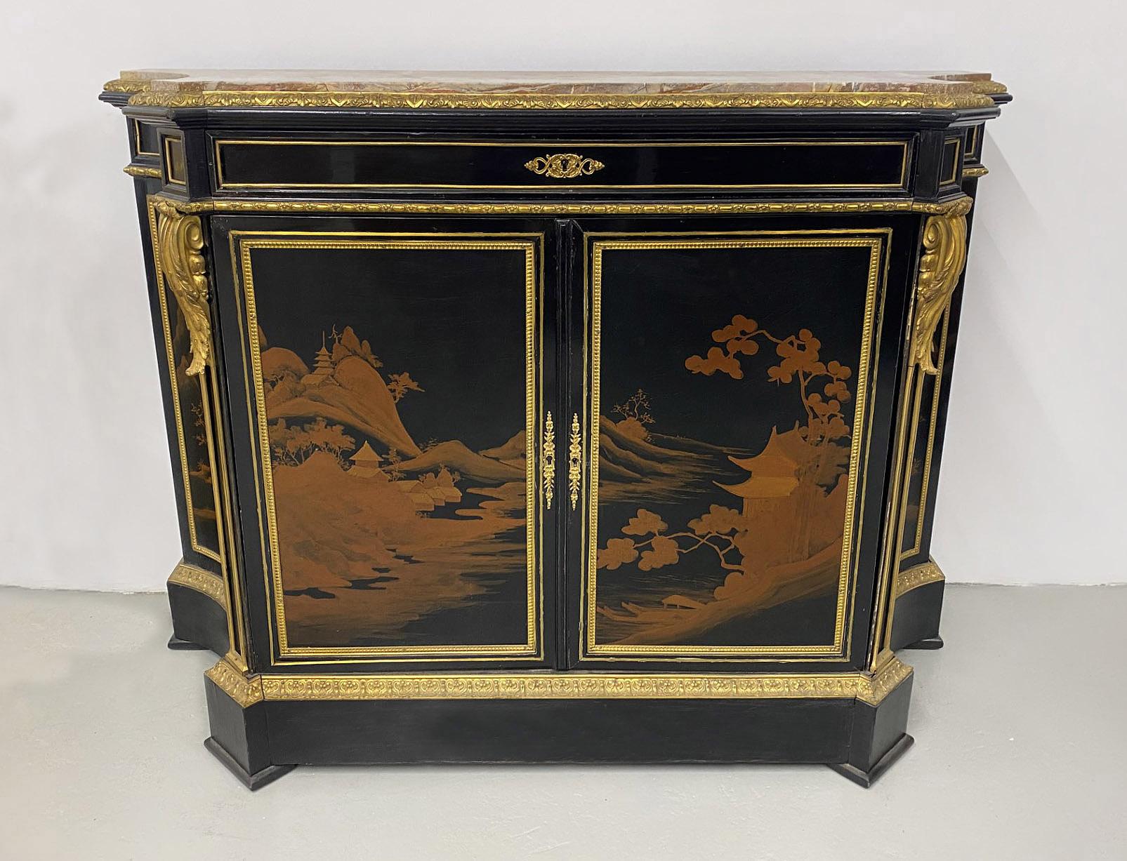 Late 19th Century Gilt Bronze Mounted Transitional Style Lacquer Cabinet In Good Condition For Sale In Long Island City, NY
