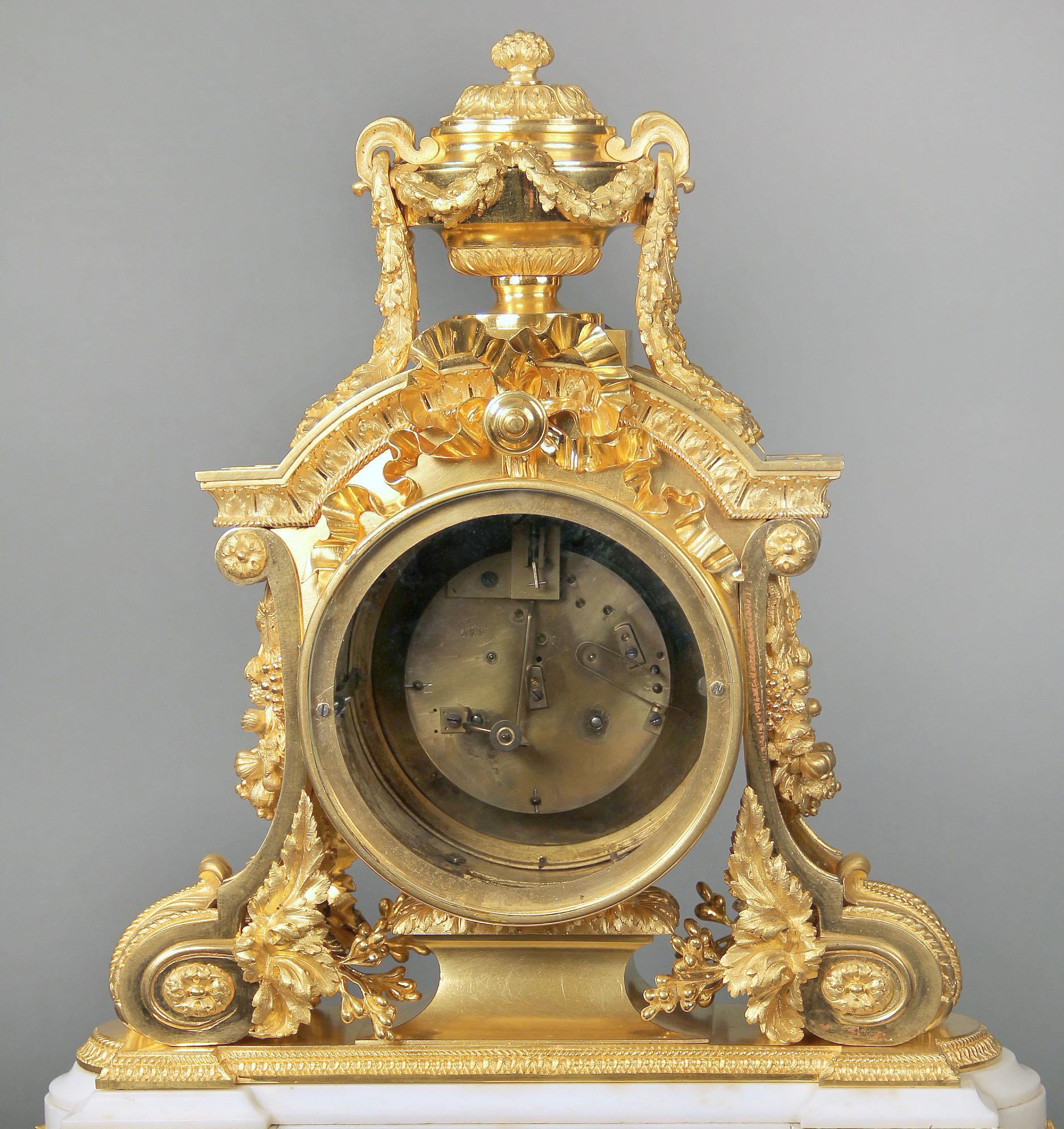 Late 19th Century Gilt Bronze Mounted White Marble Mantle Clock by Charpentier In Good Condition For Sale In Long Island City, NY
