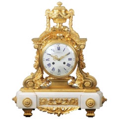 Antique Late 19th Century Gilt Bronze Mounted White Marble Mantle Clock by Charpentier