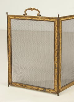 Late 19th Century Gilt Metal Fireplace Screen with Tong and Shovel