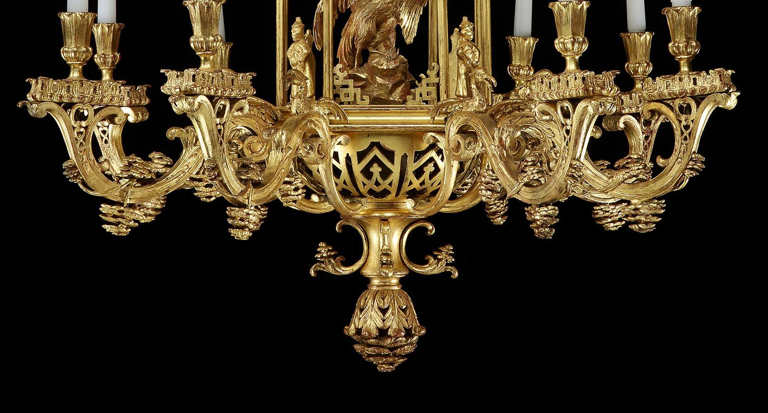 English Late 19th Century Giltwood Chandelier in the Chinese Chippendale Manner