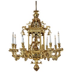 Late 19th Century Giltwood Chandelier in the Chinese Chippendale Manner