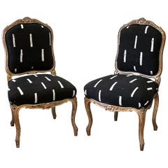 Chaises françaises de style Louis XV en bois doré de la fin du 19ème siècle avec rembourrage vintage