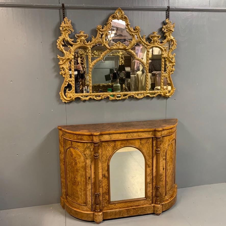 Rococo Late 19th Century Giltwood Overmantle Mirror with Original Bevelled Glass