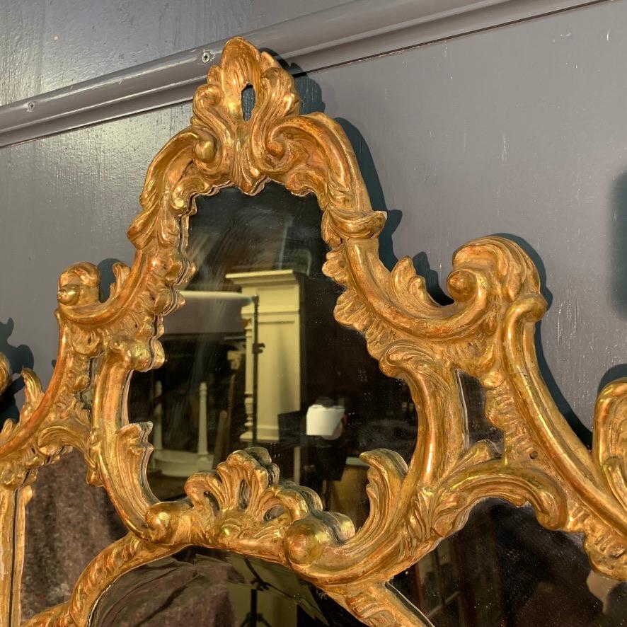 English Late 19th Century Giltwood Overmantle Mirror with Original Bevelled Glass