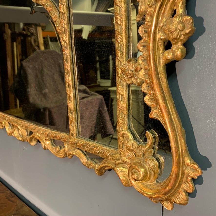 Softwood Late 19th Century Giltwood Overmantle Mirror with Original Bevelled Glass