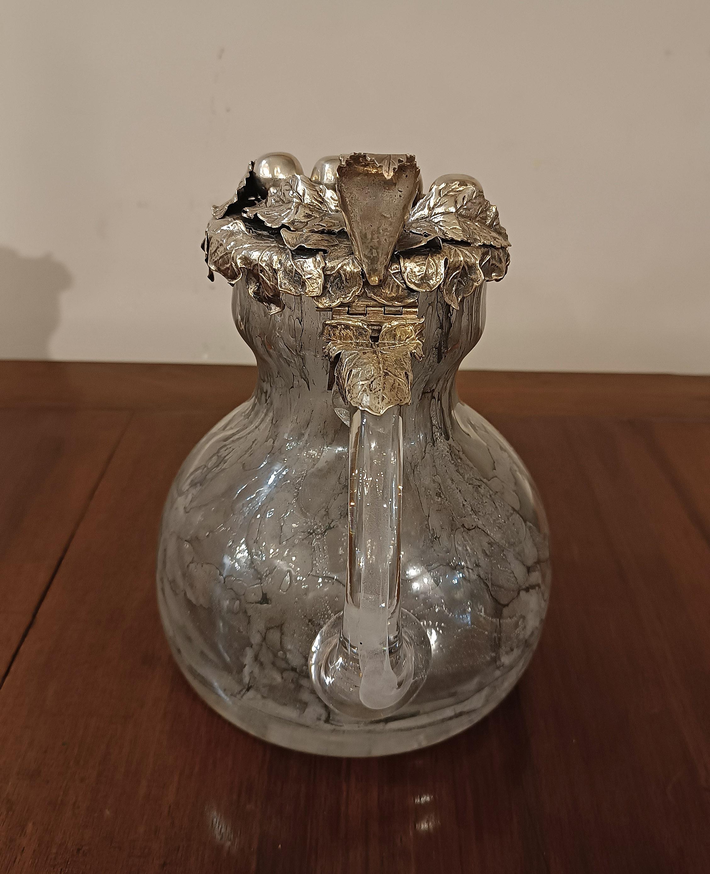 Italian LATE 19th CENTURY GLASS AND SILVER JUG For Sale
