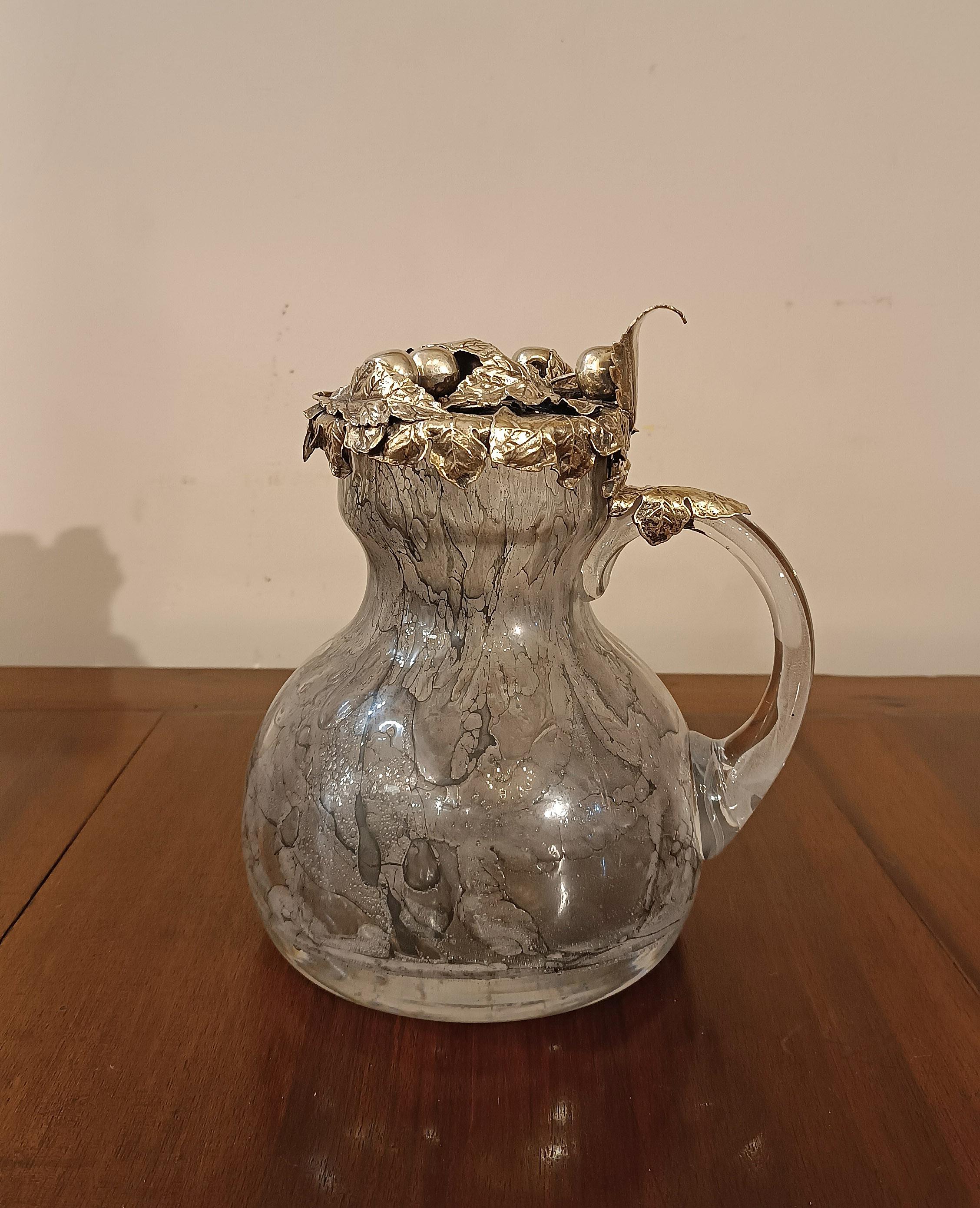 Hand-Crafted LATE 19th CENTURY GLASS AND SILVER JUG For Sale