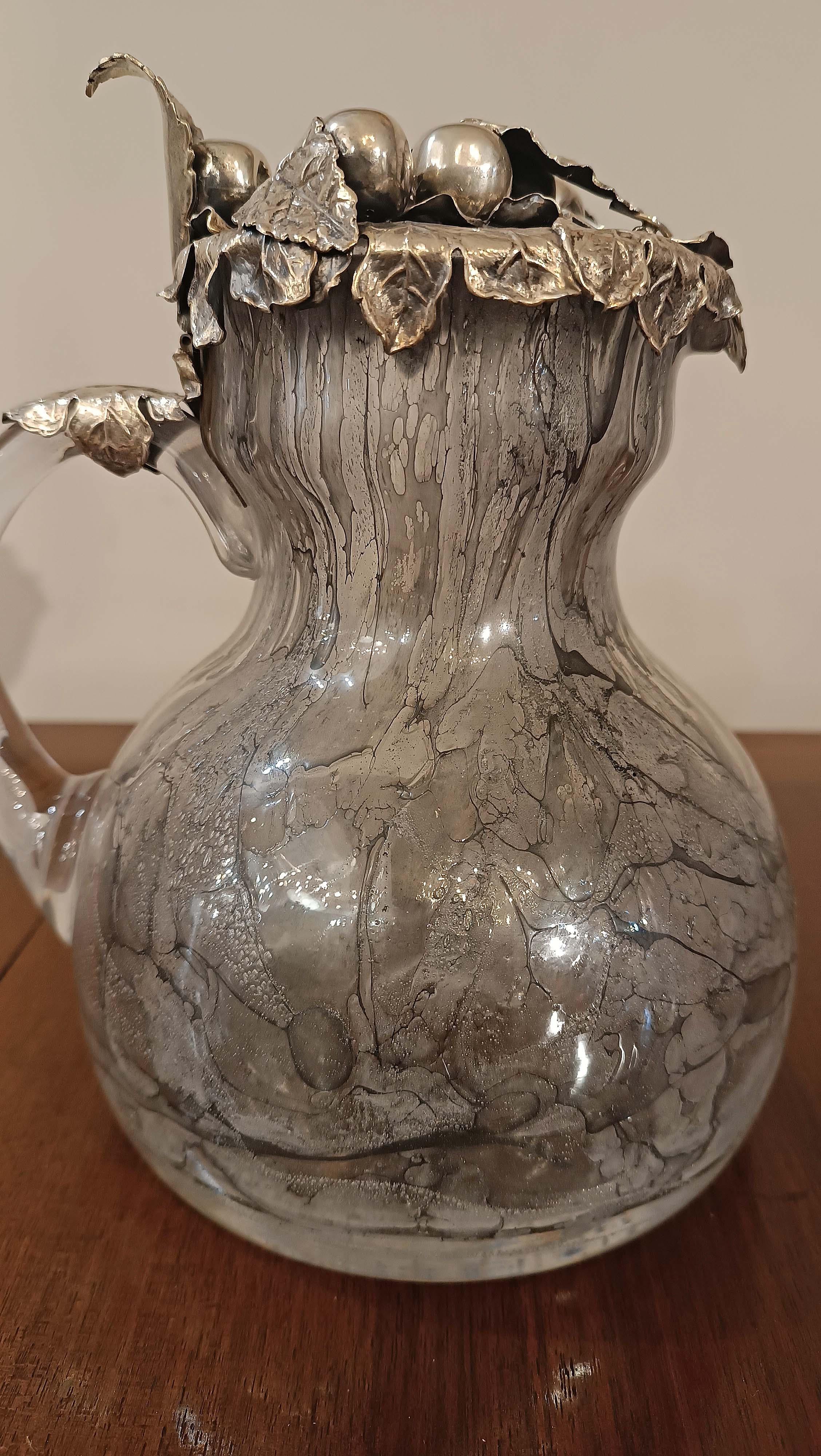 19th Century LATE 19th CENTURY GLASS AND SILVER JUG For Sale