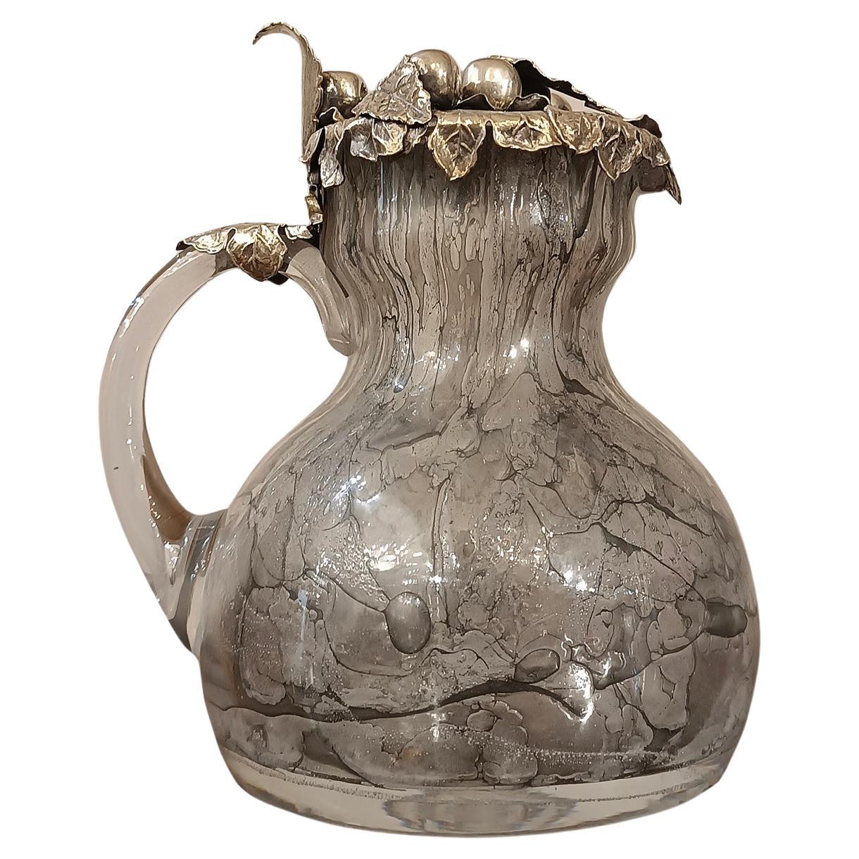 LATE 19th CENTURY GLASS AND SILVER JUG For Sale