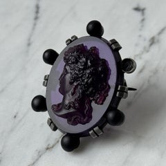 Late 19th Century Glass Cameo Brooch – Woman’s Profile on Purple Background