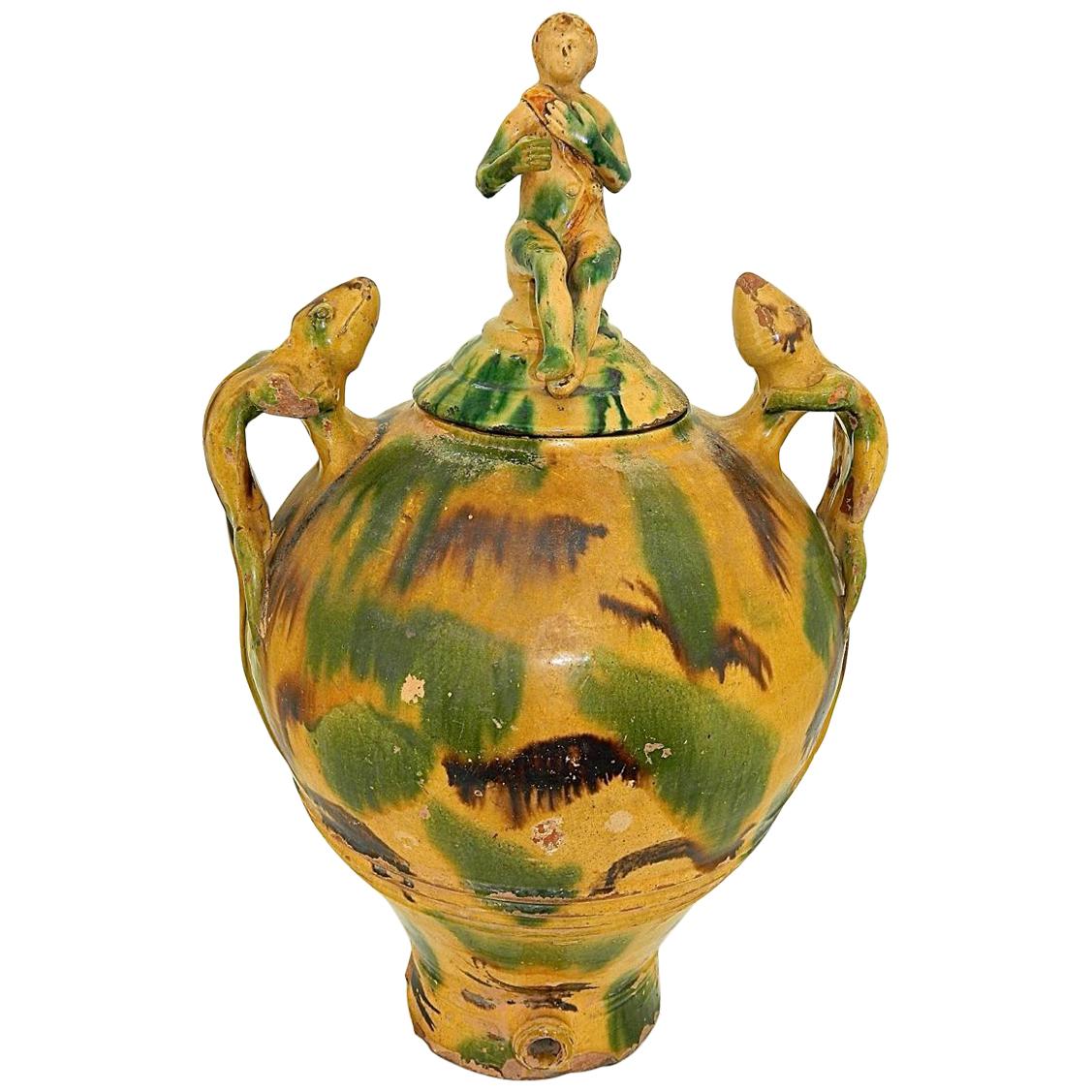 Late 19th Century Glazed Catalonian Majolica Folk Art Urn